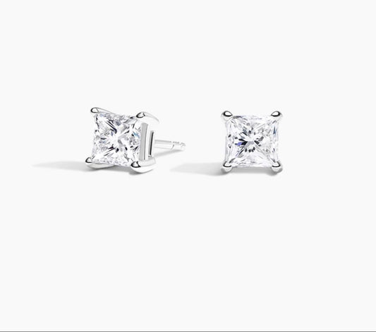 1 ct total weight princess cut studs